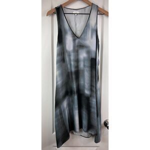 Lou & Grey Blue Black Gray Print Cupro Rayon Blend Sleeveless Dress Women's S